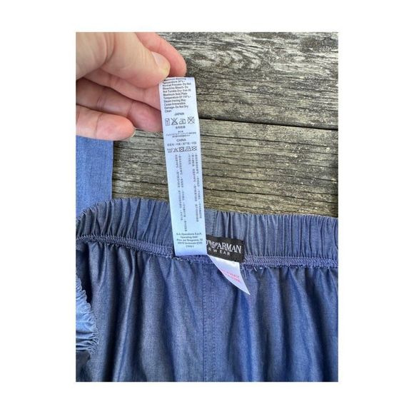 Emporio Armani Chambray Blue Pajama Trousers Lounge Pants Contrast Side Stripe - Picture 4 of 5